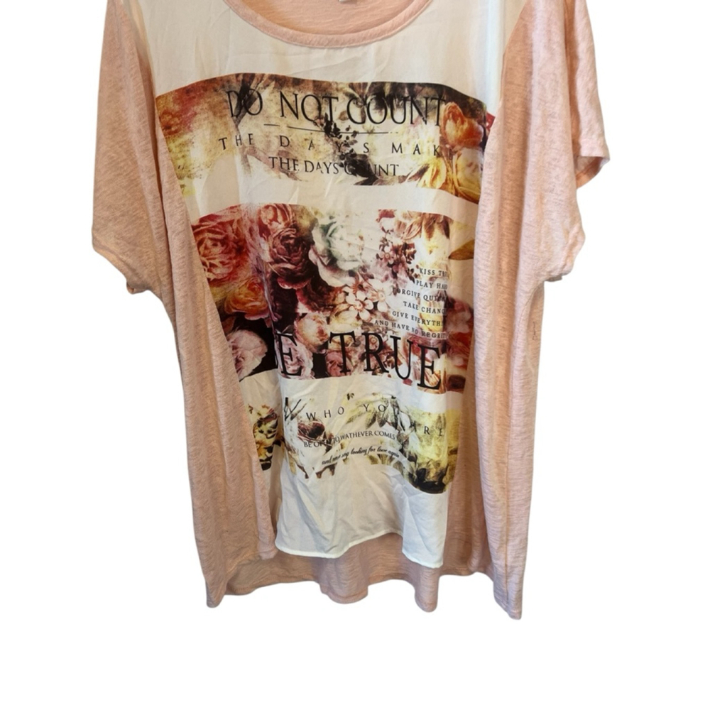 Dressbarn 3X Floral Graphic Tee Pink Lightweight Plus Size Boho Top - Picture 4 of 11